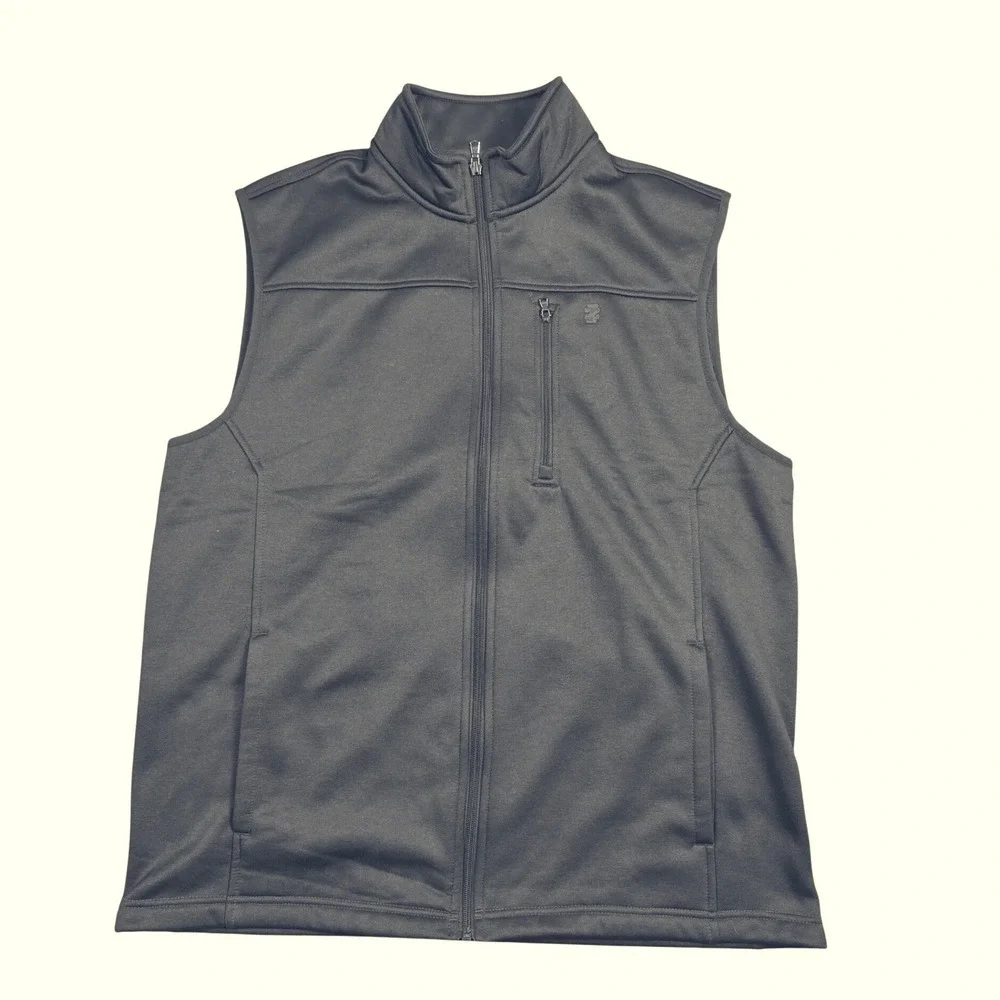 IZOD Advantage Performance Mens Vest Large Blue Full Zip Natural Stretch Pockets